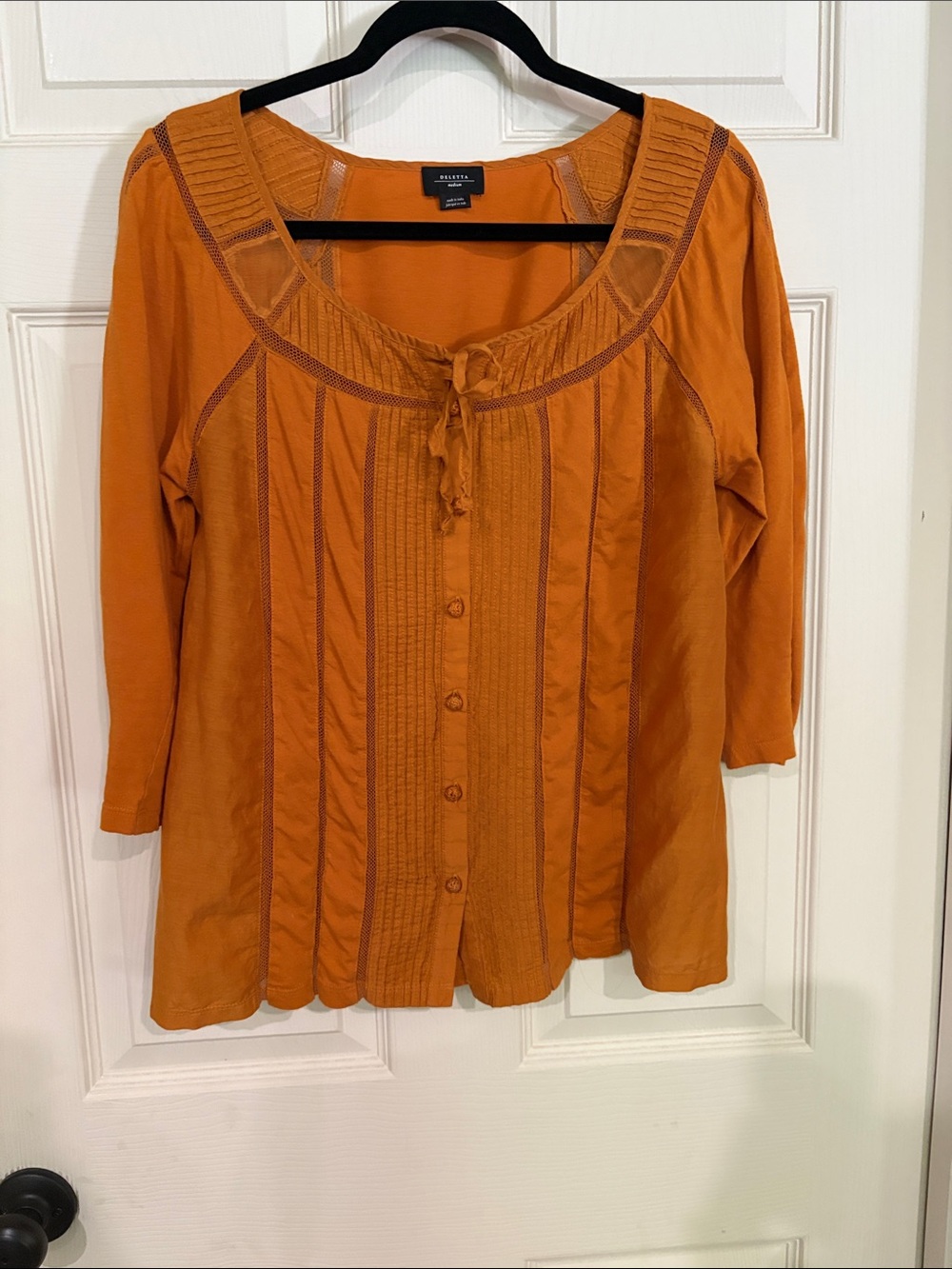 Anthropologie Deletta Rust-Orange Button Front Peasant Blouse